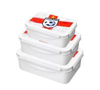 HOMESHOPA Plastic Lunch Box, 3 Pack White 500ML/900ML/1500ML Clip & Lock Airtight Food Storage Containers, England Football Print BPA Free Leakproof Reusable Sandwich Boxes,