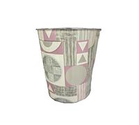 HOMESHOPA Plastic Waste Paper Basket Bin, 7.7 Litre Pink Grey Polka Triangle Floral Retro Round Trash Can, Lightweight Recycling Rubbish Bin for Kitchen, Bedroom, Bathroom, Open-Top Garbage Dustbin
