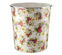 HOMESHOPA Plastic Waste Paper Basket Bin, 7.7 Litre White Floral Retro Round Trash Can, Lightweight Recycling Rubbish Bin for Kitchen, Bedroom, Bathroom, Open-Top Garbage Dustbin