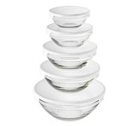 HOMESHOPA Round Clear Glass Serving Bowls Food Storage Containers - with Coloured Lids - Designed for Storing, Mixing, Meal Prep, Leftovers & Baking (White Lids)