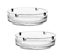 HOMESHOPA Round Glass Ashtrays, 2 Pack Solid & Practical Transparent Glass Ash Tray for Cigarettes Cigars, Clear Stackable Ashtray for Indoor Outdoor Home Office Restaurant Decorative Tabletop