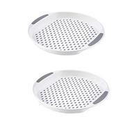 Homeshopa Set of 2 Anti-Slip Round Serving Trays, Non-Slip Top Bottom Plastic Dinner Drinks Tray with High Grip Rubber Surface, Easy Grip Handles, Food & Tea Serving Platters 40x4 CM(Grey & Grey)