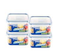 HOMESHOPA Square Airtight Food Storage Plastic Container, 4 Pack 650 ml Kitchen & Pantry Organisation Canisters, Leakproof Stackable Reusable, Microwave, Dishwasher & Freezer Safe