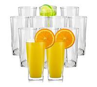 HOMESHOPA Tall High Ball Water Drinking Glasses Tumblers, 12 Pack 9oz Square Crystal Clear Hi Ball Gin Juice Cocktail Glassware Set, Half Pint Glass, Home, Restaurants & Parties, Dishwasher Safe