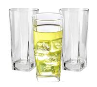 HOMESHOPA Tall High Ball Water Drinking Glasses Tumblers, 3 Pack 9oz Square Crystal Clear Hi Ball Gin Juice Cocktail Glassware Set, Half Pint Glass, Home, Restaurants & Parties, Dishwasher Safe