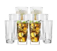 HOMESHOPA Tall High Ball Water Drinking Glasses Tumblers, 6 Pack 9oz Square Crystal Clear Hi Ball Gin Juice Cocktail Glassware Set, Half Pint Glass, Home, Restaurants & Parties, Dishwasher Safe