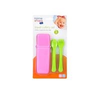 HOMESHOPA Travel Cutlery Sets with Case, 5pc Pink & Green Baby Utensils, Kids Fork Knife Spoon Set, BPA Free Portable Plastic Flatware, Lightweight & Reusable, Ideal for Camping, Picnic & Daily Use