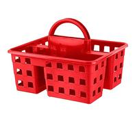 HOMESHOPA Utility Plastic Shower Red Caddy Basket Organiser with 3 Compartment & Handle, Portable Kitchen Cleaning Supply Handy Storage Tidy Tote Tray Carry Bucket for Bathroom, Kitchen, Dorm Room