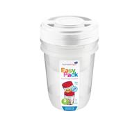 HOMESHOPA White Round Plastic Food Storage Containers, 2 Pack - 500ml & 1L Screw & Seal Lids BPA-Free Stackable Leak-Proof Airtight Canisters, Microwave and Dishwasher Safe