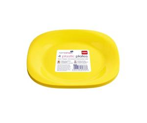HOMESHOPA Yellow Plastic Plates Set, 4-Pack 19cm Reusable Tableware, Party Serving Plates, Unbreakable, Microwave, Dishwasher & Freezer Safe