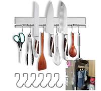 HomeSimplex 12 Inch Magnetic Knife Holder for Refrigerator with 6 Hooks - Double Sided Magnetic Knife Strip for Fridge - Premium Magnetic Knife Bar Rack - 304 Stainless Steel Kitchen Utensil Hanger