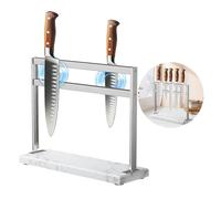 HomeSimplex Magnetic Knife Block Stand - Marble Base Magnetic Knife Holder for Counter Top - Double Sided Knife Block without Knives - Stainless Steel Magnetic Kitchen knife holder - White