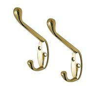 Homesmart 5 x Polished Brass Metal Double Hat & Coat Hooks, Door & Wall Robe Dress Hangers