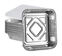 HOMESmith 10 Pack Aluminium Foil Trays with Lids Containers Strong and Large Tin Foil Food Take Away Container Disposable Food Take Out Box with Lid|1 Litre Square |, Silver