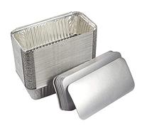 HOMESmith 10 Pack Aluminium Foil Trays with Lids Containers Strong and Large Tin Foil Food Take Away Container Disposable Food Take Out Box with Lid|1 Litre Rectangle |