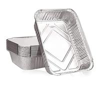 HOMESmith 10 Pack Aluminium Foil Trays with Lids Containers Strong and Large Tin Foil Food Take Away Container Disposable Food Take Out Box with Lid|2 Litre |, Silver