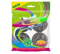 HOMESmith - Stainless Steel Scourers - Heavy Duty Scouring Pad - Anti Rust Wire Wool Scourers for Cleaning Pots, Pans, Grills & Ovens - Pack of 12