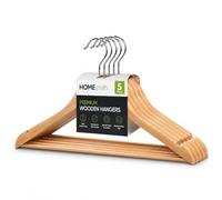 HOMESmith Wooden Clothes Hangers 5 Pack, Strong Natural Wood Wardrobe Hangers for Suits, Jackets & Coats