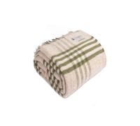 HomeSpace Direct 100% Pure New Wool Hex Check Throw Blanket Made in Wales - Green