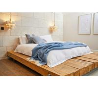 HomeSpace Direct 100% Pure New Wool Waffle Throw Blanket Made in Wales - Blue