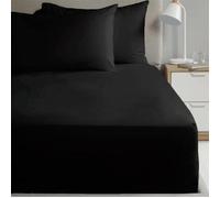 Homespace Direct 180 Thread Count Percale Flat Sheet Soft Bedding Black King Suitable for Deep Mattresses