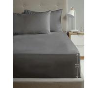 HomeSpace Direct 180TC Percale Fitted Sheet and Pillowcase Pair - Charcoal - Double
