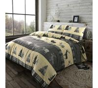 HomeSpace Direct Brushed Cotton Flannelette Tartan Stag Duvet Cover Set - Grey - Double