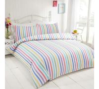 HomeSpace Direct Candy Stripe Brushed Cotton Duvet Cover Set - Multi - Single - Duvet Cover Set