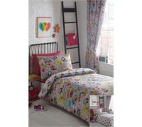 HomeSpace Direct Dance Crew Multi Duvet Cover Set Reverisble Urban Graffiti Bedding - Light Grey