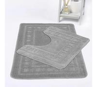 HomeSpace Direct Diem 2pc Anti- Slip Bath Mat and Pedestal Set - Silver