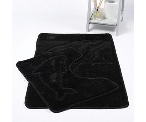 HomeSpace Direct Dolphin Anti-Slip Bath Mat and Pedestal Mat 2 Piece Set - Black