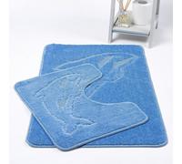 HomeSpace Direct Dolphin Anti-Slip Bath Mat and Pedestal Mat 2 Piece Set - Blue
