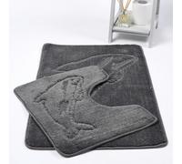 HomeSpace Direct Dolphin Anti-Slip Bath Mat and Pedestal Mat 2 Piece Set - Grey