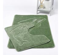 HomeSpace Direct Dolphin Anti-Slip Bath Mat and Pedestal Mat 2 Piece Set - Light Green