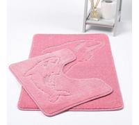 HomeSpace Direct Dolphin Anti-Slip Bath Mat and Pedestal Mat 2 Piece Set - Pink