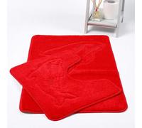 HomeSpace Direct Dolphin Anti-Slip Bath Mat and Pedestal Mat 2 Piece Set - Red