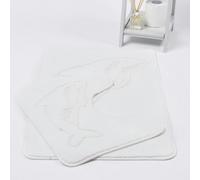 HomeSpace Direct Dolphin Anti-Slip Bath Mat and Pedestal Mat 2 Piece Set - White