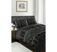 HomeSpace Direct Eleanor Embellished Pintuck Glitter Detail Duvet Cover Set - Black - Super King