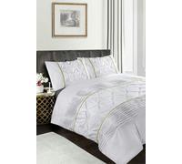 HomeSpace Direct Eleanor Embellished Pintuck Glitter Detail Duvet Cover Set - White - King