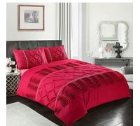 Homespace Direct Eleanor Lux Pin Tuck Duvet Cover Set Gold Laced - Red - Super King