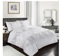Homespace Direct Eleanor Lux Pin Tuck Duvet Cover Set White King Gold Laced