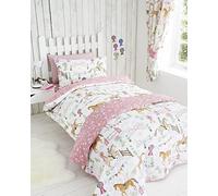 Homespace Direct Equestrian Girl Kids Duvet Cover Set Horse Riding Reversible Easy Care Bedding Childrens Animal/Floral Bed Linen with Pillowcases -Double