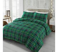 HomeSpace Direct Flannelette Tartan Check Brushed Cotton Duvet Cover Set - Green - Single
