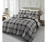 HomeSpace Direct Flannelette Tartan Check Brushed Cotton Duvet Cover Set - Grey - Single