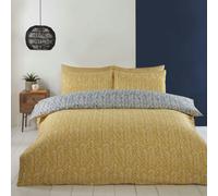 HomeSpace Direct Helston Reversible Duvet Cover Set Bedding - Yellow - Double