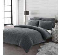 HomeSpace Direct Leaves Teddy Grey Duvet Cover Set - Double