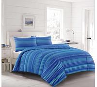 Homespace Direct Leon Blue Stripe Duvet Cover Set Bedding Modern Super King