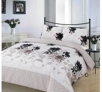 Homespace Direct Ltd Bethany Black Floral Duvet Cover Set Reversible Zig Zag Bedding