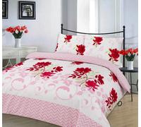 Homespace Direct Ltd Bethany Red Floral Duvet Cover Set Reversible Zig Zag Bedding