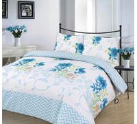Homespace Direct Ltd Bethany Teal Floral Duvet Cover Set Reversible Zig Zag Bedding